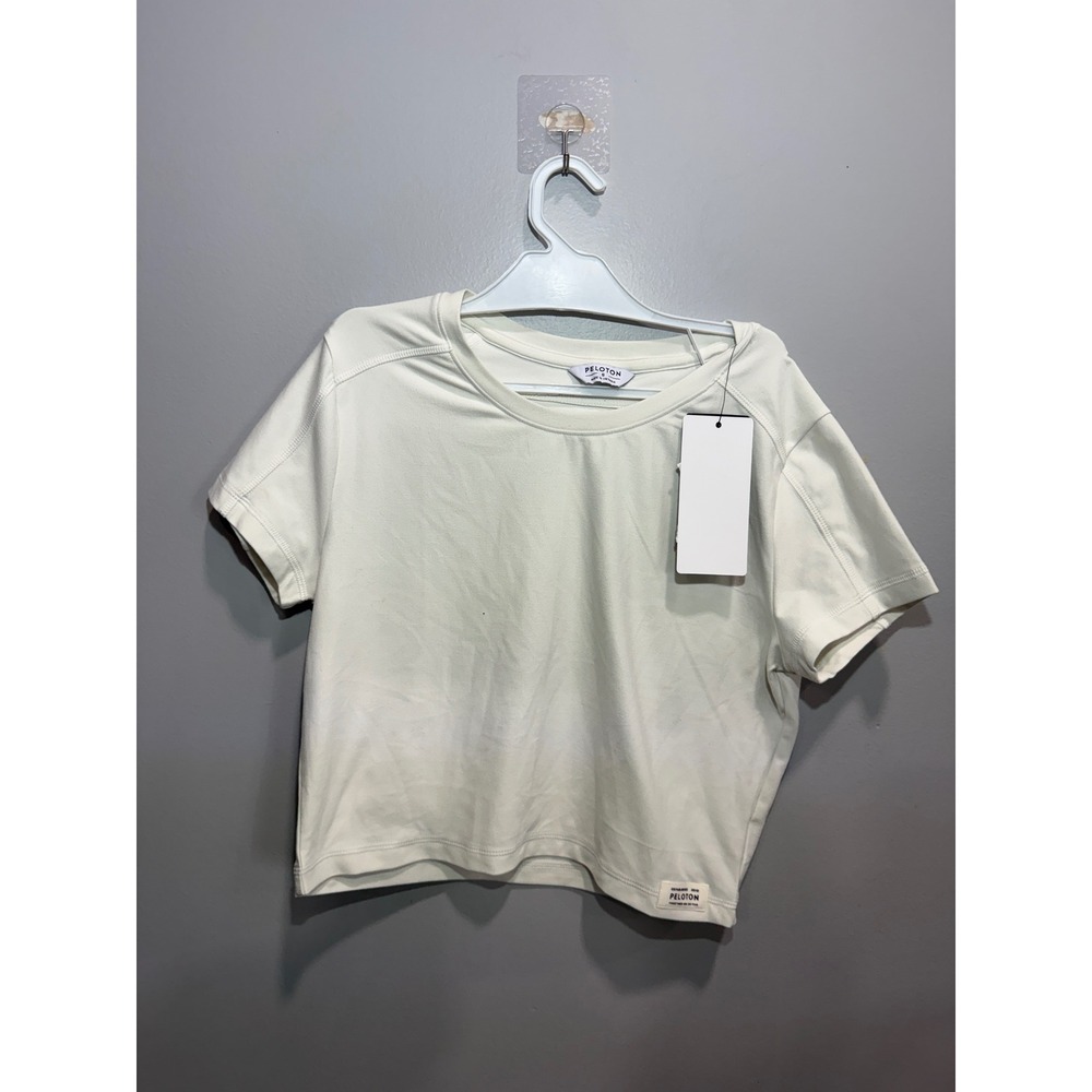 Peloton Dreamblend Crew Neck Baby Tee Cream White Cropped Shirt WT01070 Small